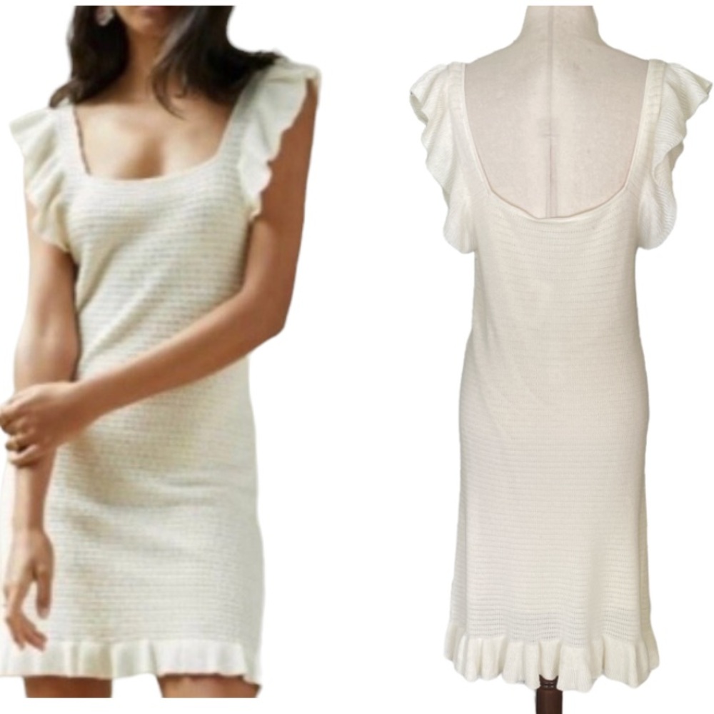NWT House of Harlow 1960 Flutter Sleeve Scoop Neck Knit Sweater Midi Dress - L